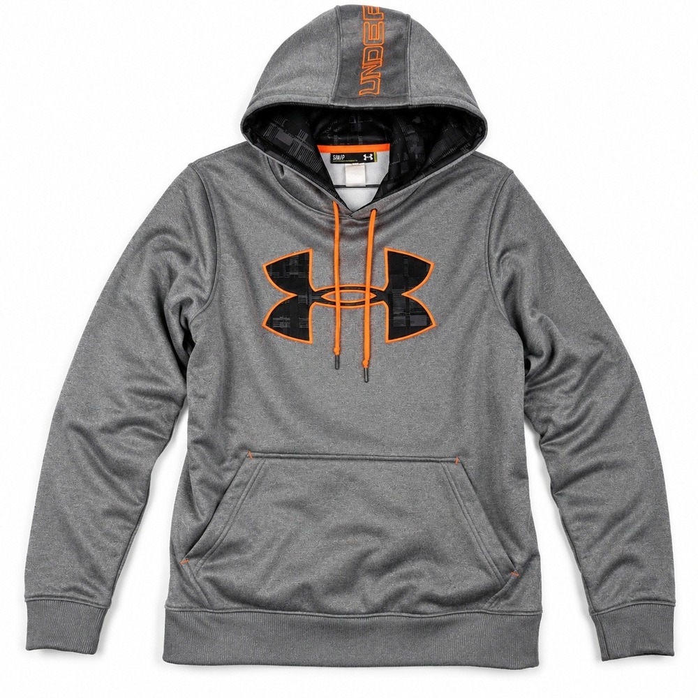 Under Armour Hoodie Mens Small Gray Big Logo Pullover Loose Fit Sweatshirt